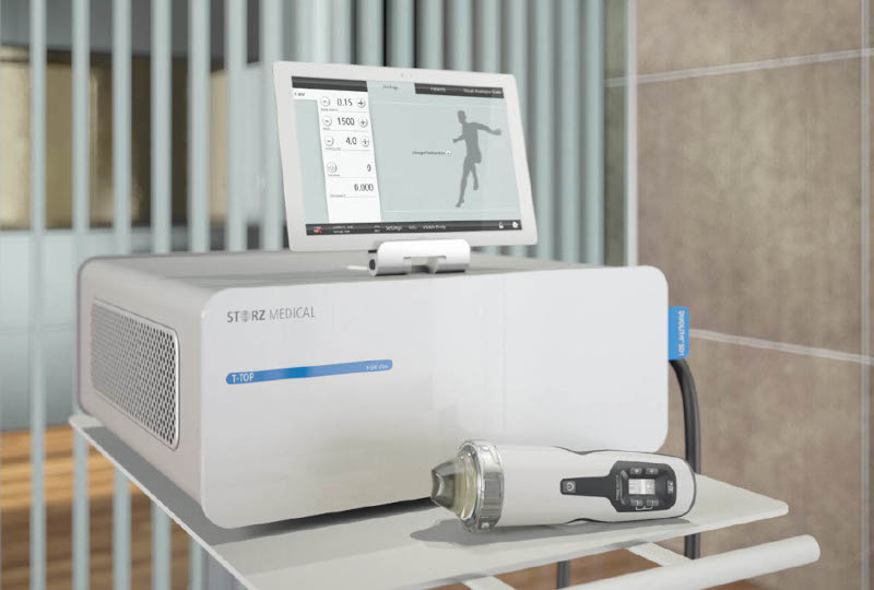 Picture of £30,000 Stortz Medical low intensity focussed shockwave treatment machine and probe.